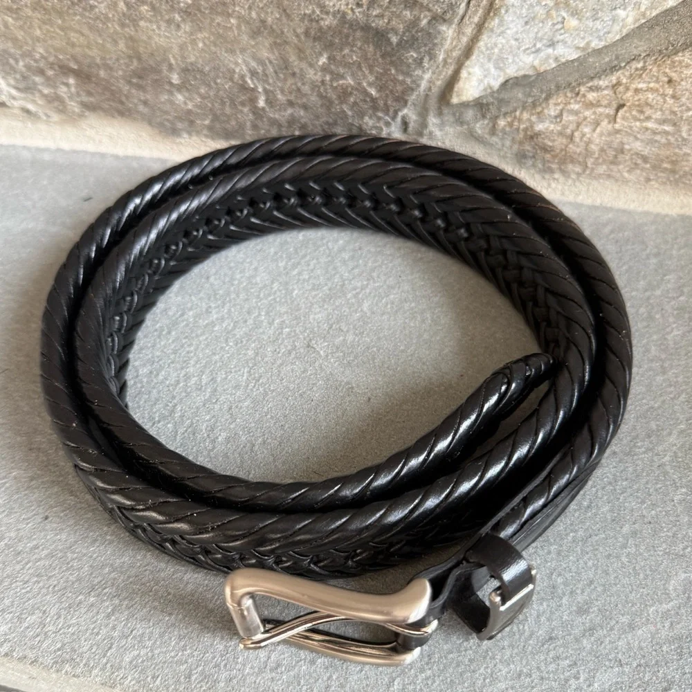 Nautica Men's Black Braided Leather Belt Size 38 Large X-Large Adjustable